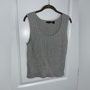 Jeanne Pierre Cotton Old Money Capsule ScoopNeck CableKnit Gray Sweater Tank XL